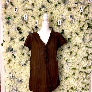 Women’s brown v-neck ruffle top